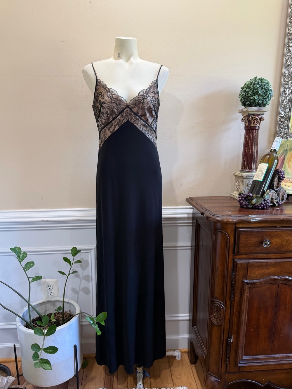 BCBGMaxAzria Black Lace-Trim Maxi Dress